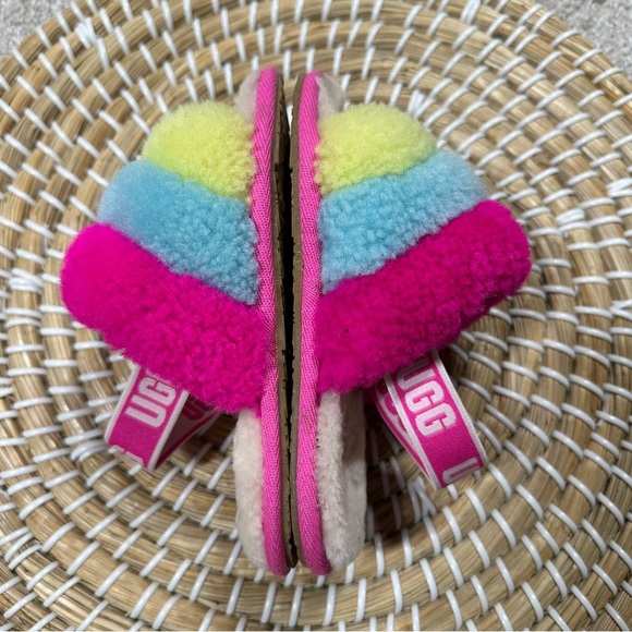 UGG Girls' Fluff Yeah Logo Detail Slide Slippers Multicolor Pink Size 9 - Picture 6 of 11